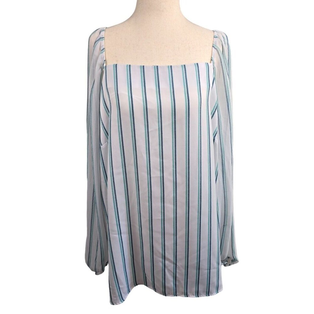Apt 9 Top Womens Extra Large Blouse Shirt Vertical Stripes Boho Cottagecore Mesh